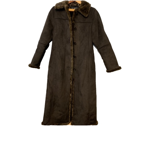 Utex Design Brown Full Length Faux Fur Lined Winter Coat - Picture 9 of 9